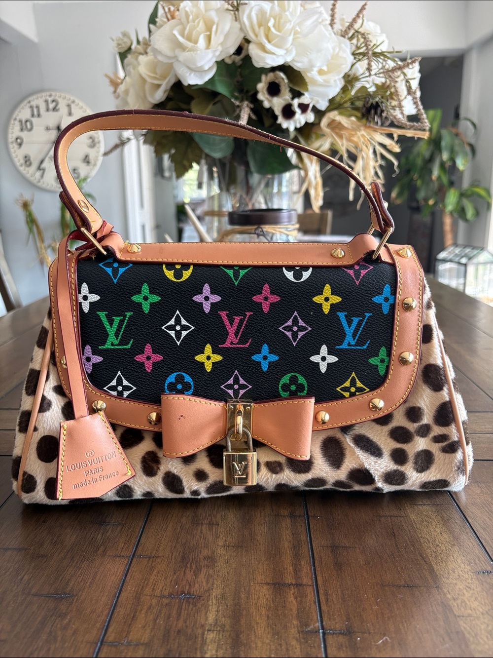 Multicolor Fashion Monogram & Leopard Print Hand Bag - Black, Tan, Brown